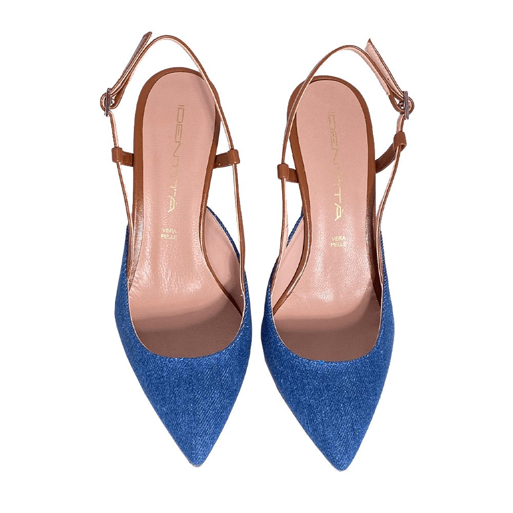 Identità Décolleté Slingback PERLA PELLE CUOIO/DENIM